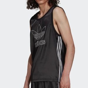 Adidas Black Adicolor Trefoil 3 Stripes Satin Tank Top